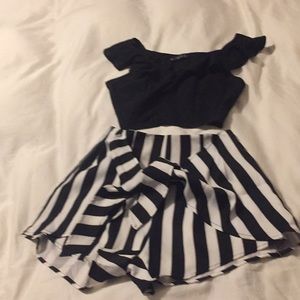 2-piece black and white shorts with black  top